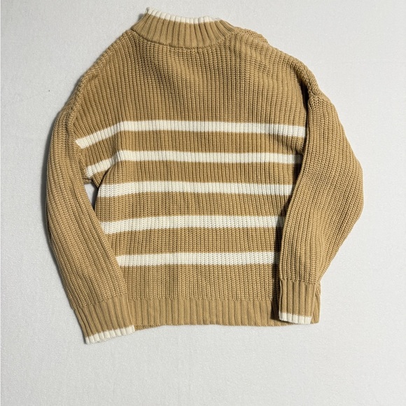 Sanctuary Size M Tan and White Striped Quarterzip Sweater - Picture 2 of 4